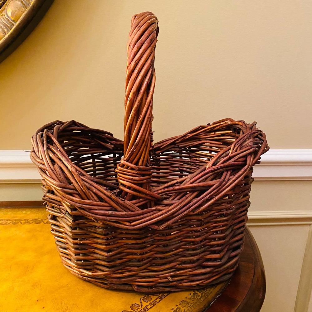 Boho Brown Oval Hi Low Large Wicker Storage Organizer Gift Basket with Handle